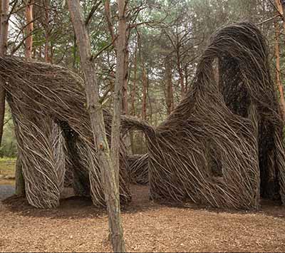 Closeup of "Hopscotch" stickwork by Patrick Dougherty