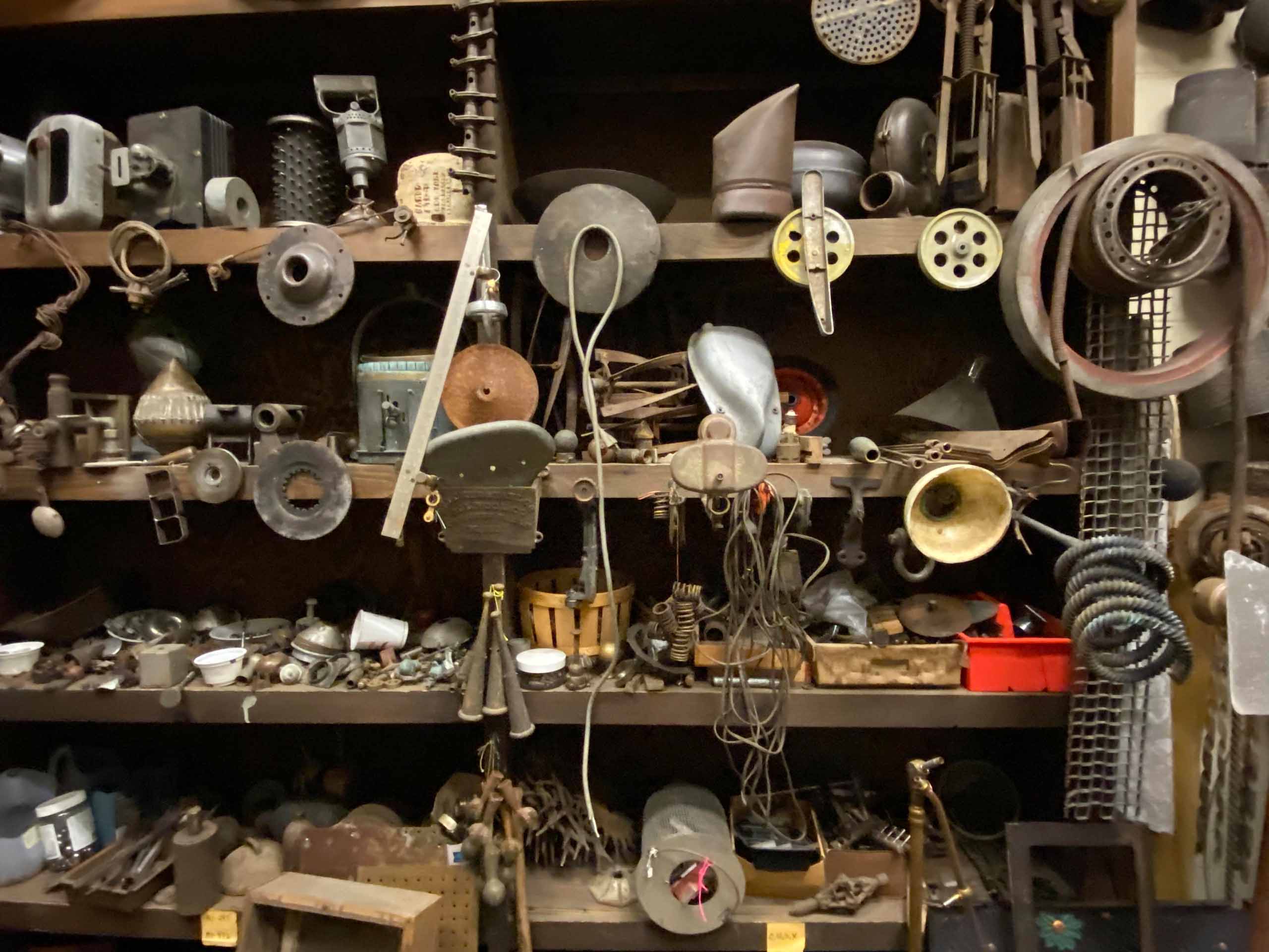 A look at the full shelves in Barney Bellinger's workshop