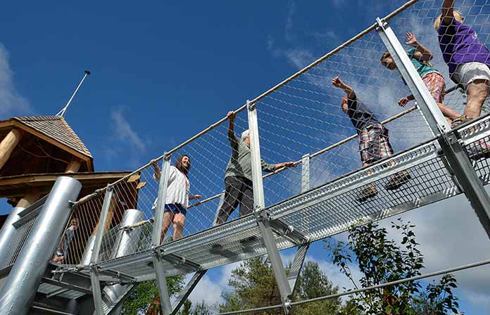 View from below of suspended bridge portion of Wild Walk