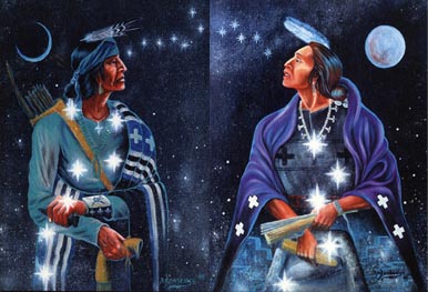 Painting of two natives gazing at each other